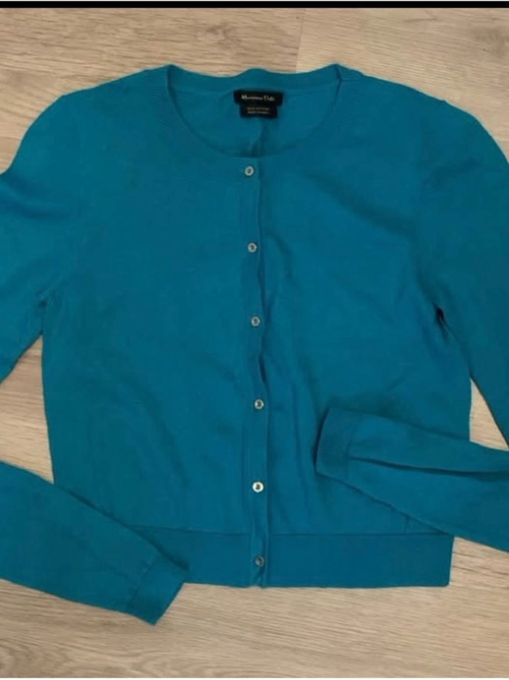 Massimo Dutti Teal Crewneck Button-Front Cardigan